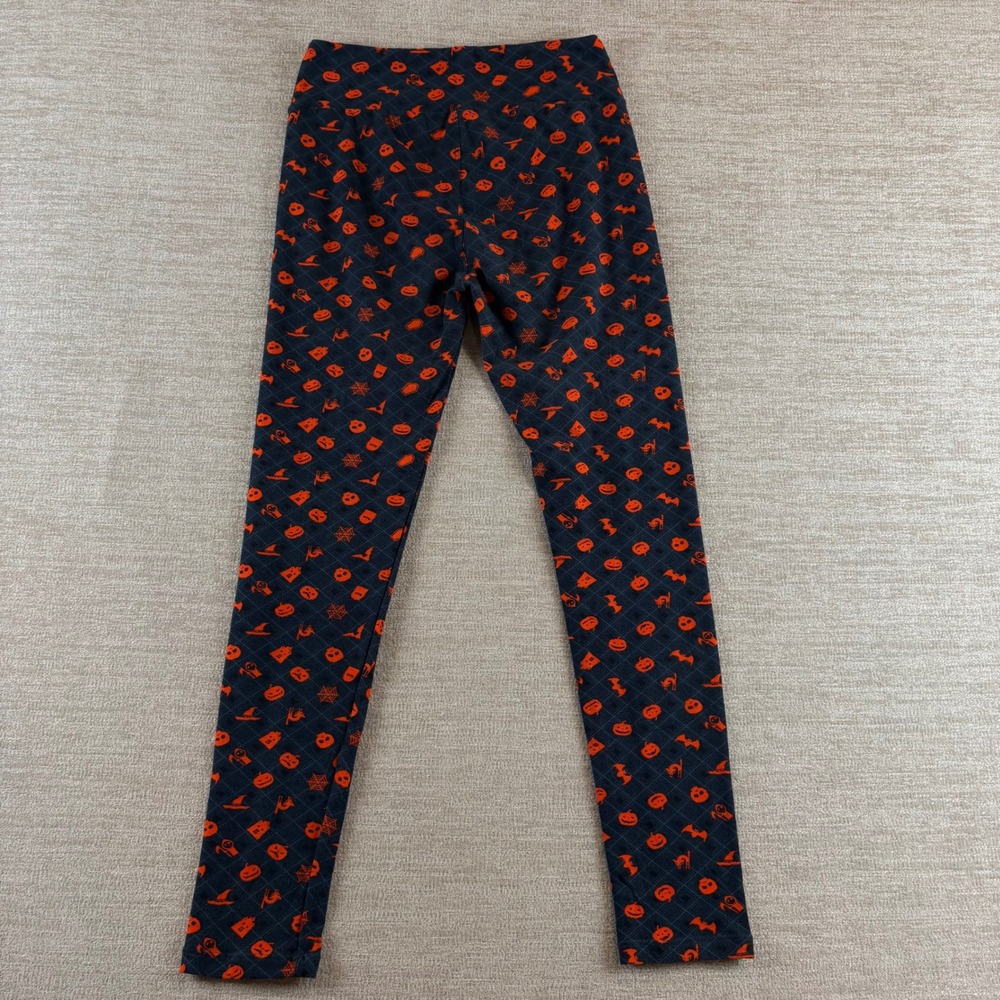 LuLaRoe Halloween Leggings Black Orange Pumpkin Bat Skull OS One Size Spooky
